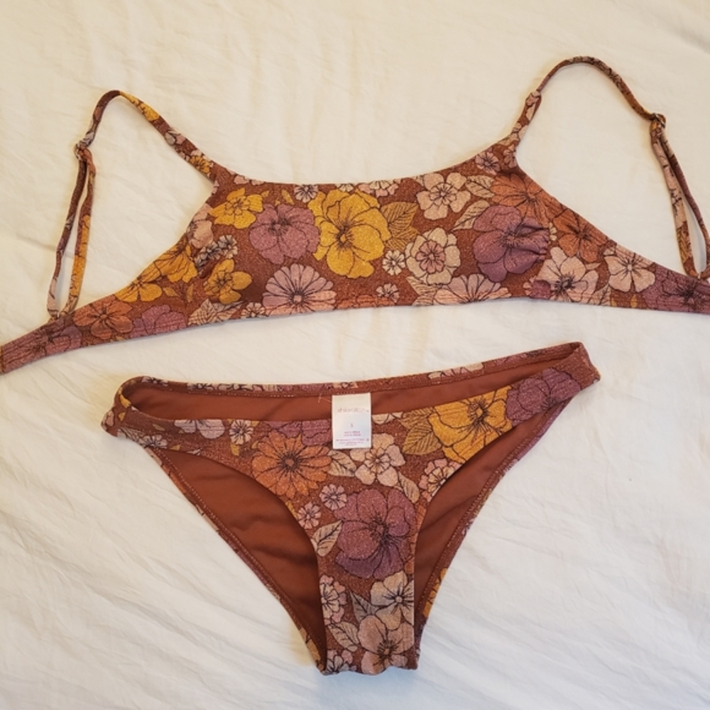 XHILARATION BIKINI SMALL BROWN SOFT PINK FLORAL